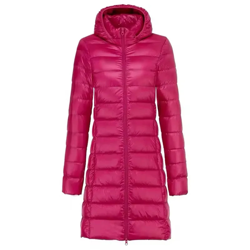 Plus Size 5xl Women's Long Puffer Jacket 2023 New Arrivals Autumn Winter Female Hat Detachable White Duck Down Coat