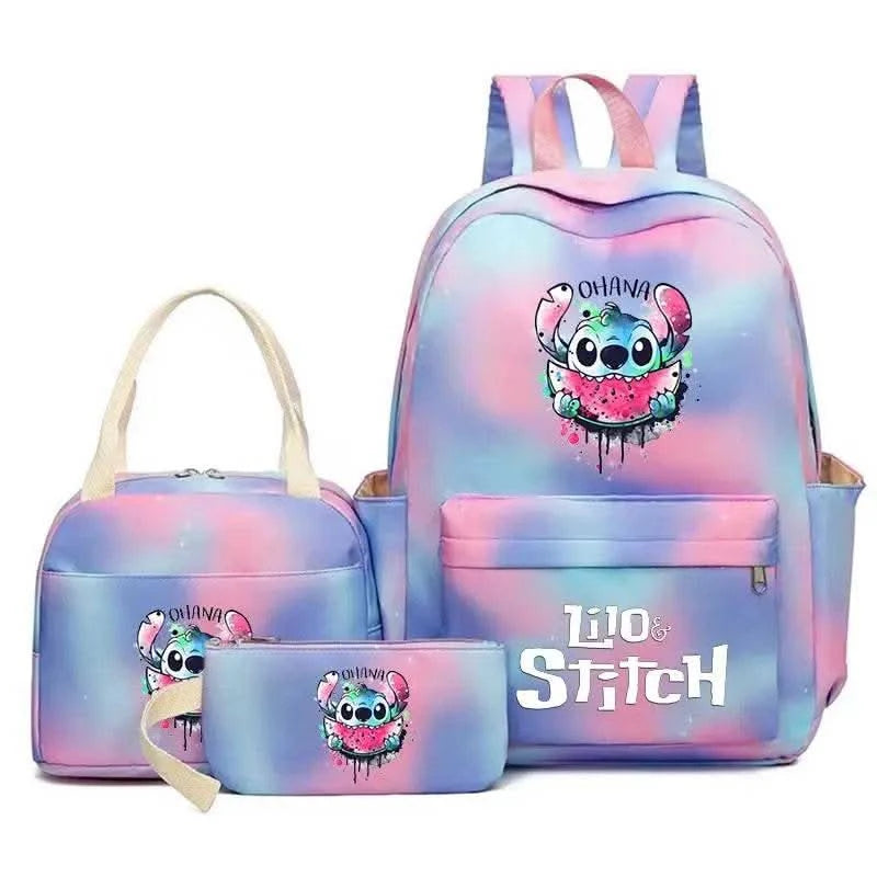 3Pcs Lilo Stitch Colorful Backpack Set With Tote and Pouch Large Capacity Lightweight And Breathable Outdoor Knapsack - M & M Global