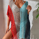 Knitted Contrast Tassel Bikini Summer Beach Cover Up Sexy Hollow Out Women V Neck Loose Beachwear Sunscreen Smock - M & M Global