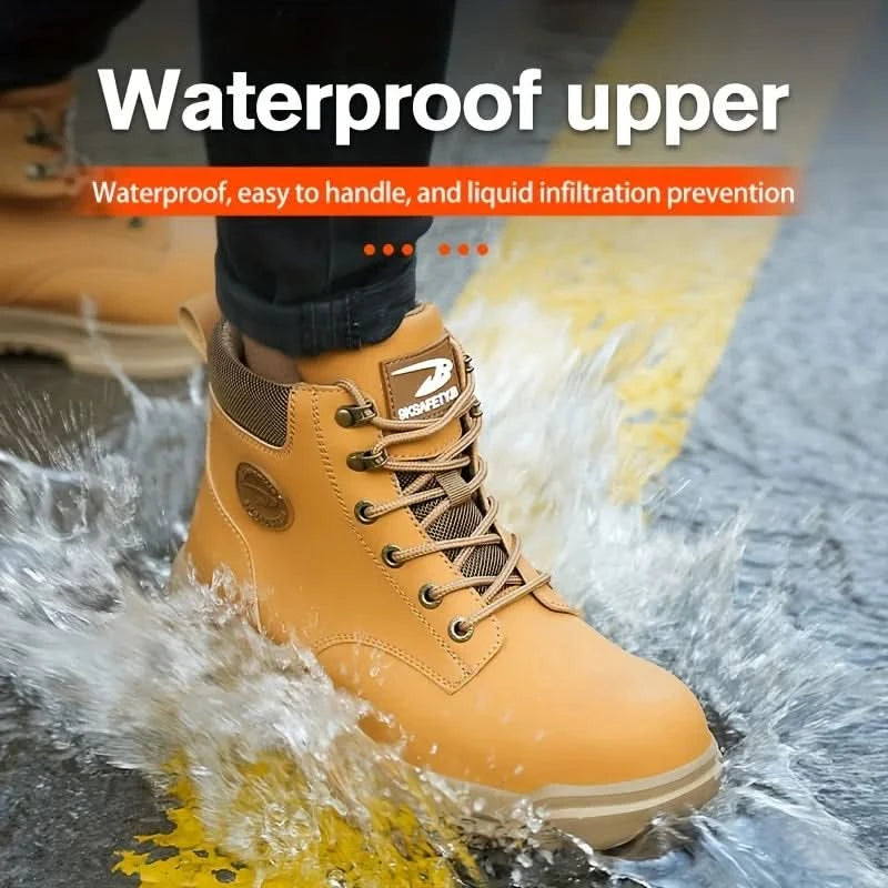 Mens Puncture-Proof Steel Toe Safety Boots Oil & Slip-Resistant Industrial Shoe Outdoor Work Shoes for Mechanics & Construction