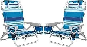 Beach Chairs 5 Position, 2 Pack Portable Folding Backpack Beach Chair Heavy Duty with Cooler Bag, Cup Holder for Outdoor Lawn P
