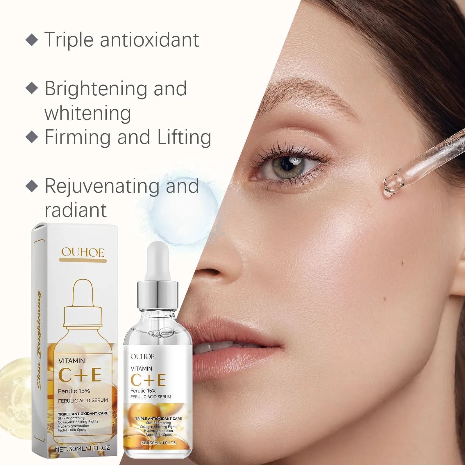 Ferulic Acid Serum Fade Fine Lines Firming Moisturizing Brightening Shrink Pores Vitamin C E Facial Essence Nourishing Skin Care - M & M Global