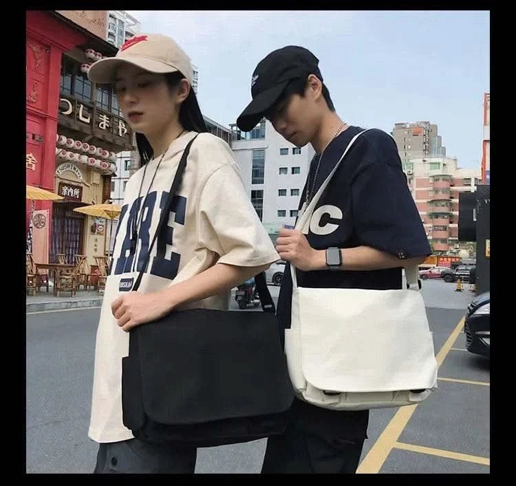 Collage Student School Bags Women&Men Unisex Crossbody Bags Multipockets Messenger Bag Simple Nylon Shoulder Bag - M & M Global