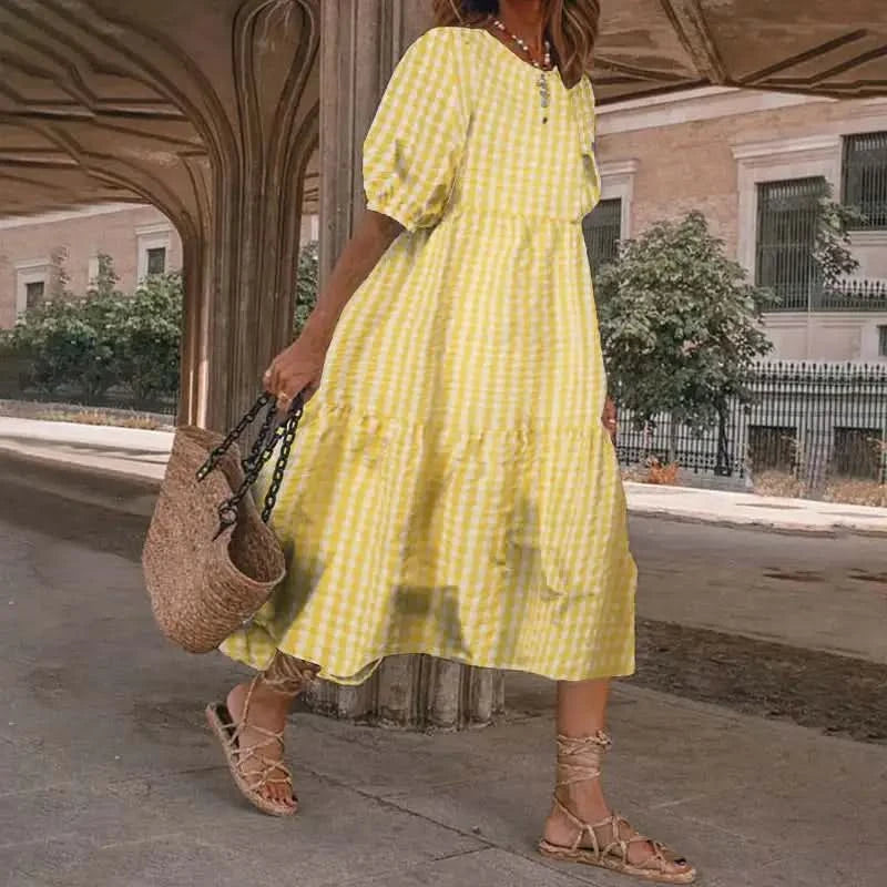 M XXXL Oversized Long Dress for Women 2024 Summer Short Sleeve Beach Bohemian Sundress Korean Fashion Loose Slim Female Clothing - M & M Global