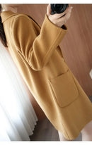 Plus Size Women's Long Sleeve Woolen Coat Pure Color Slim Fit Midi Length Spring New Style Compact Size Versatile Quality Pol...