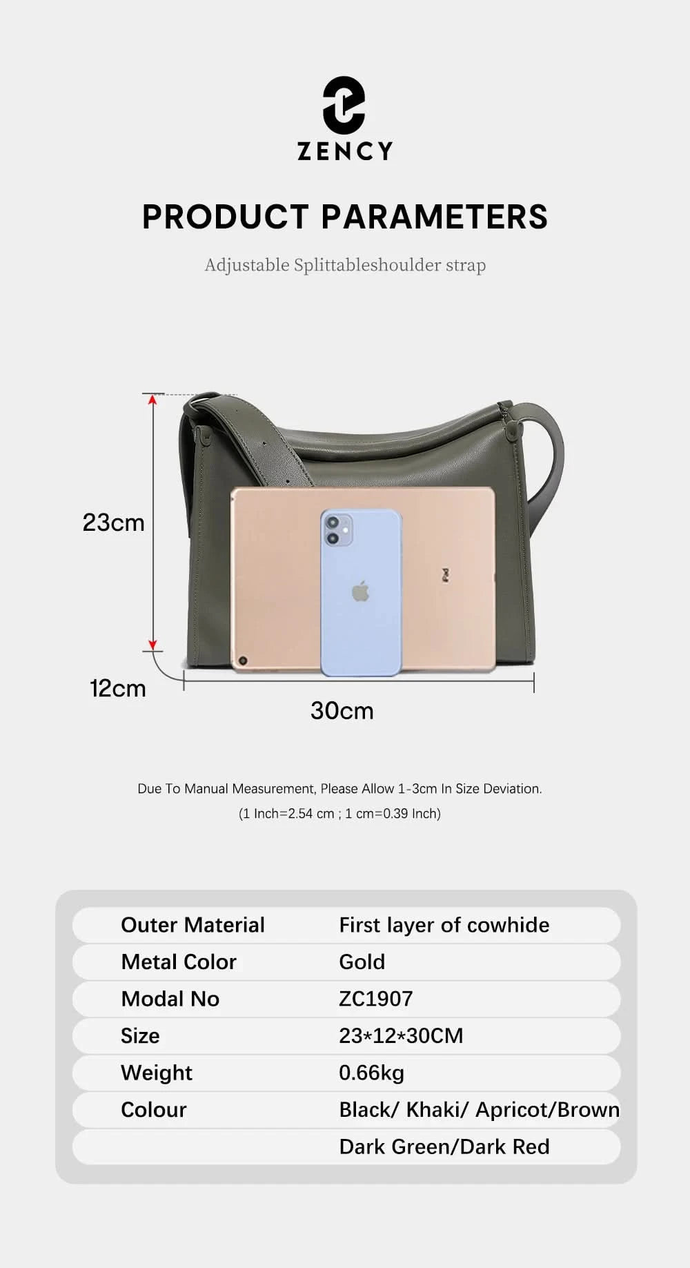 Zency Women's Messenger Bag Soft Genuine Leather Crossbody Bag Satchel Large Capacity Pockets Designer Dark Green Handbag - M & M Global