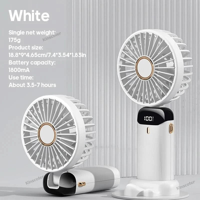 USB Handheld Mini Fan Foldable Portable Neck Hanging Fans 5 Speed USB Rechargeable Fan with Phone Stand and Display Screen - M & M Global