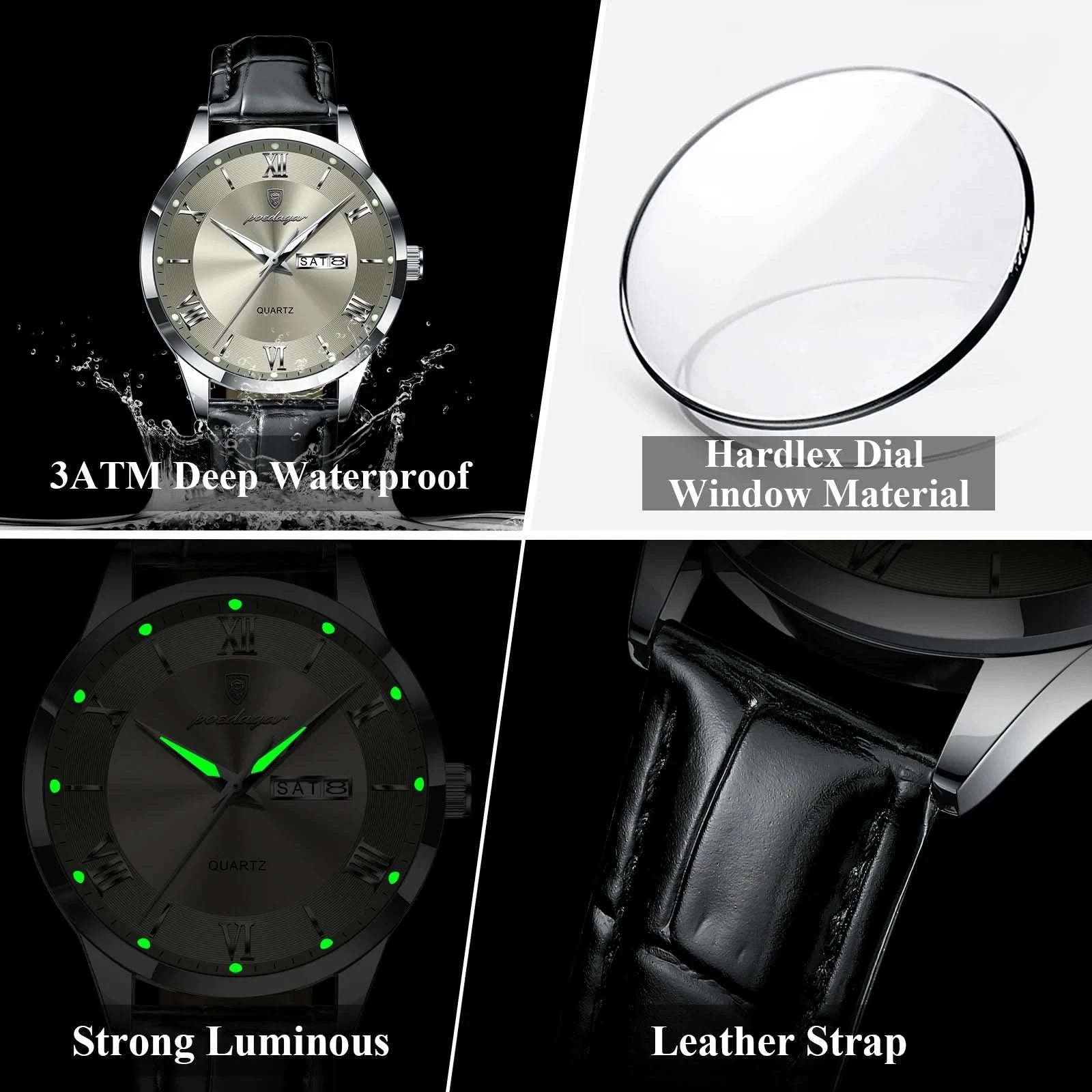 POEDAGAR Top Luxury Watch For Men Military Waterproof Luminous Date Week Man Wristwatch Leather Men's Quartz Watches Sport Reloj - M & M Global