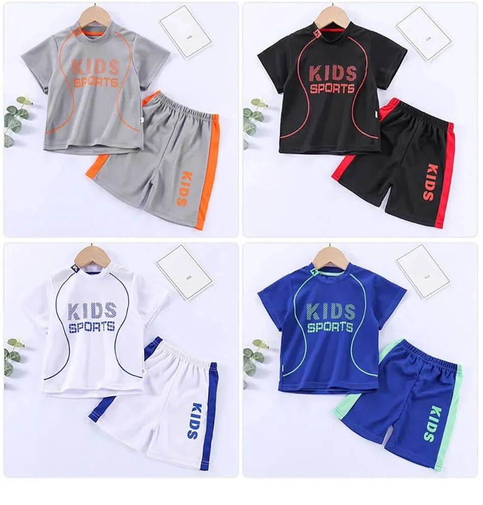 Children Summer Short Sleeve Football Basketball Suit Clothing Set Boy Girl Jersey Quick Drying Breathable Kids Sports Wear - M & M Global