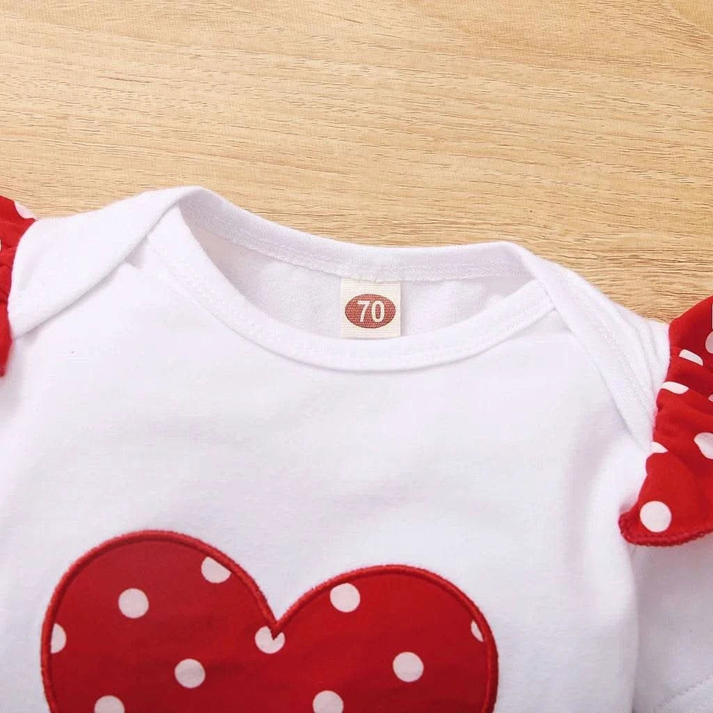 Baby Girl 0-18 Months 3PCS Clothing Set Love Short Sleeve Romper+Polka Dot Shorts+Headband Summer Daily Casual Newborn Baby Girl - M & M Global