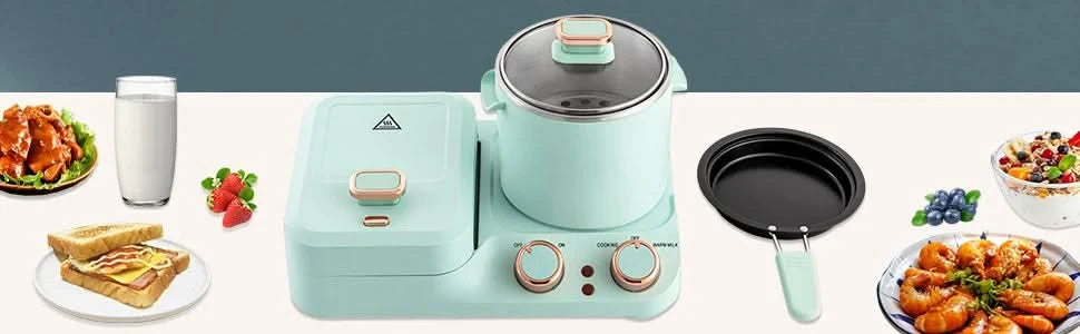 Breakfast Sandwich Maker w/Boiling Pot, 3 in 1 Breakfast Station, Retro Household Electric Mini Toaster Bread Sandwich Maker wit - M & M Global
