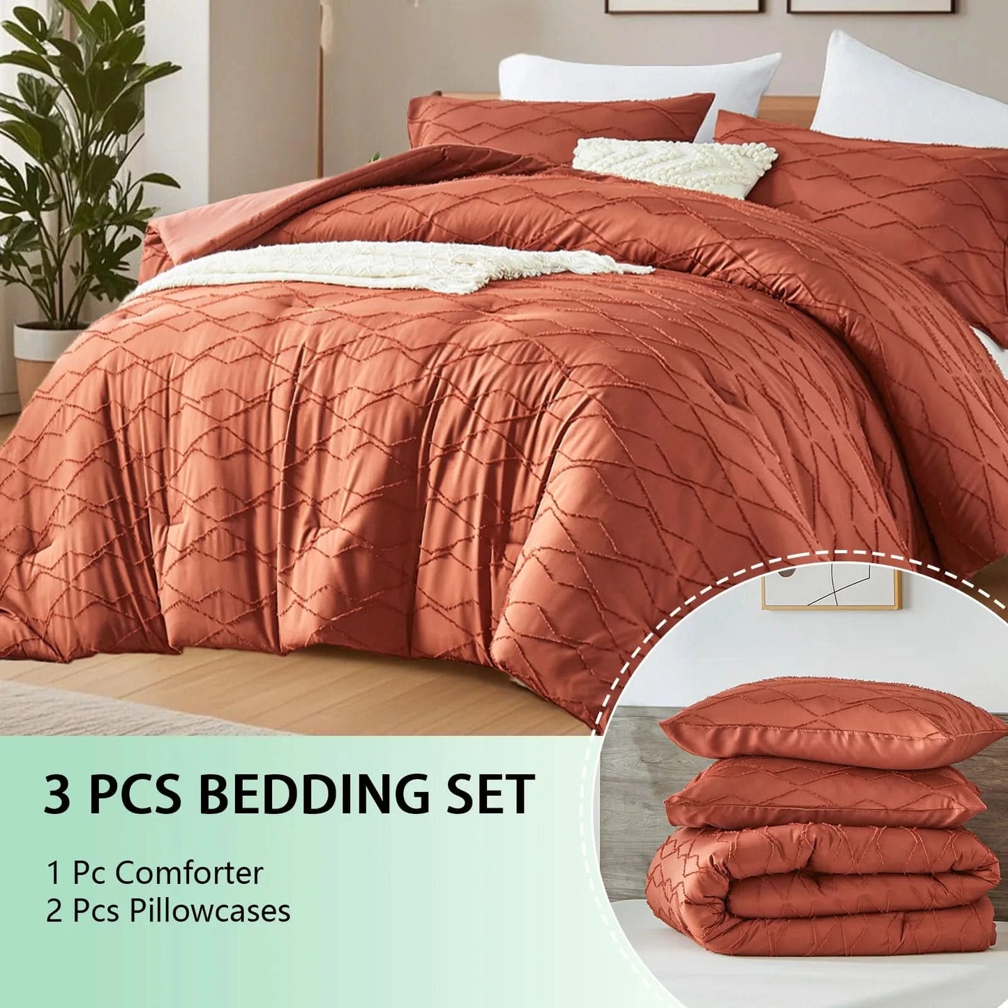 solid color cut flower craft Comforter sets, breathable, 100% microfiber, 1 quilt + 2 pillows, all seasons, machine washable.
