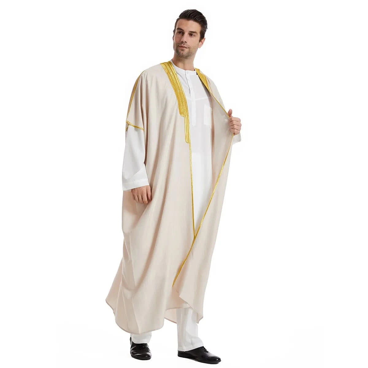Muslim Arab Men Thobe Thawb Caftan Eid Jubba Thobe Mens Cardigan Abaya Long Dress Ramadan Robe Saudi Arab Musulman Caftan Dubai - M & M Global