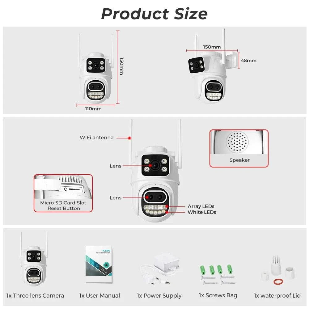 BESDER 6K 12MP Wifi Camera PTZ Dual Screen 8X Digital Zoom AI Auto Tracking Outdoor 8MP CCTV IP Camera Security Protection iCSee - M & M Global
