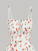Cherry Printed Vintage Summer Dresses Y2kWomen Swing Robe Party Dress 2025 New Casual Vestidos Sexy Strapless A-Line Sundresses - M & M Global