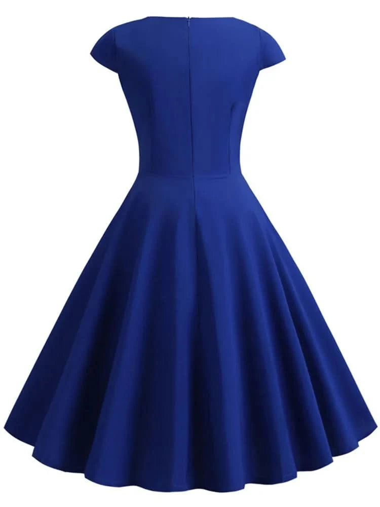 Pink Summer Dress Women V Neck Vintage Robe Elegant Retro pin up Party Office Midi Dresses - M & M Global