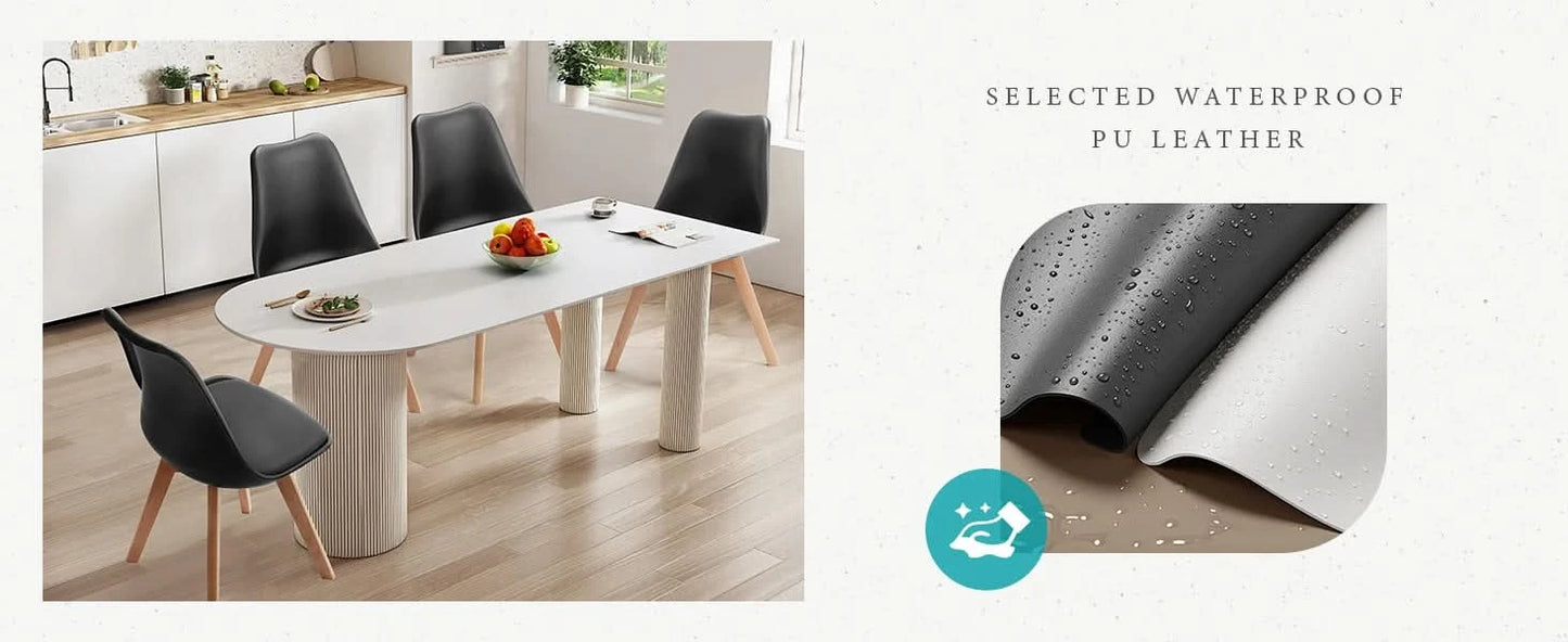 JHK PU Leather Dining Chairs Set of 4 Wooden Legs Lounge Chair for Home Kitchen Comfortable Sponge Cushion Living Room Chair