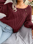 Women Casual Square Collar Buttons Long Sleeve Knitted Pullover Sweaters for Autumn Winter 2026