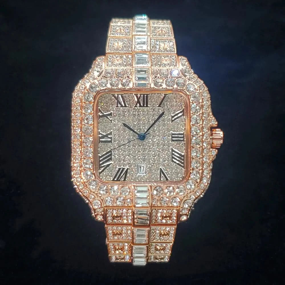 Luxury Original Brand Men Watch Fashion Bling Diamond Inlay Square Wristwatch Hip Hop Iced Out Man Jewelry Clock - M & M Global