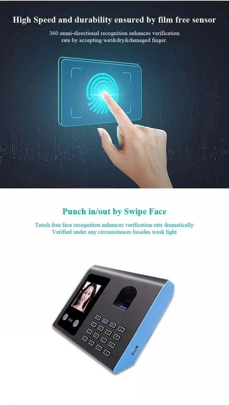 AF01 Biometric Face Facial Fingerprint Recognition Time Attendance No Touch Contactless System Machine Device Machine - M & M Global