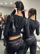 High Street Spice Girl Autumn Letter Print Fashion Hoodies Korean Self Cultivation Yoga Hip Hop Long Sleeve Zipper Cardigan Coat