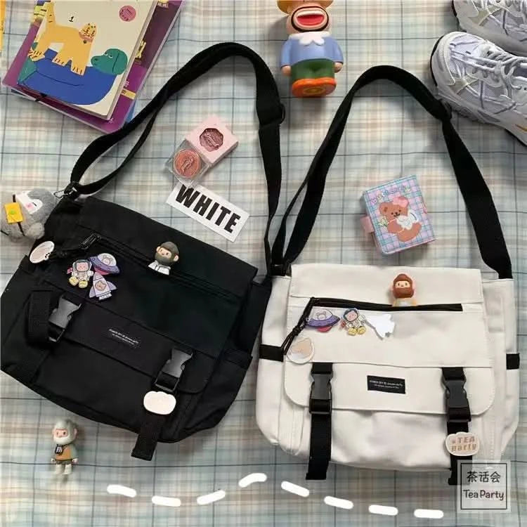 Harajuku Versatile Messenger Bag, Retro Street Crossbody Bag, Student School Canvas Bag,Casual Large Capacity Shoulder Bag - M & M Global