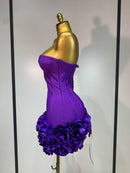 Women Sexy Strapless Backless Flower Embellished Mini Bandage Dress Bodycon Celebrity Party Cocktail Evening Party Club Dresses
