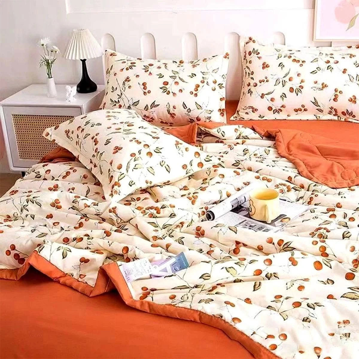 AB double board design Chinese Acacia Red Bean Printed Summer Quilt, delicate texture, care for your sleep - M & M Global