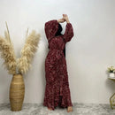 Muslim Women's dress Casual print bark crepe long dress Zipper collar long sleeves loose Muslim maxi dress - M & M Global