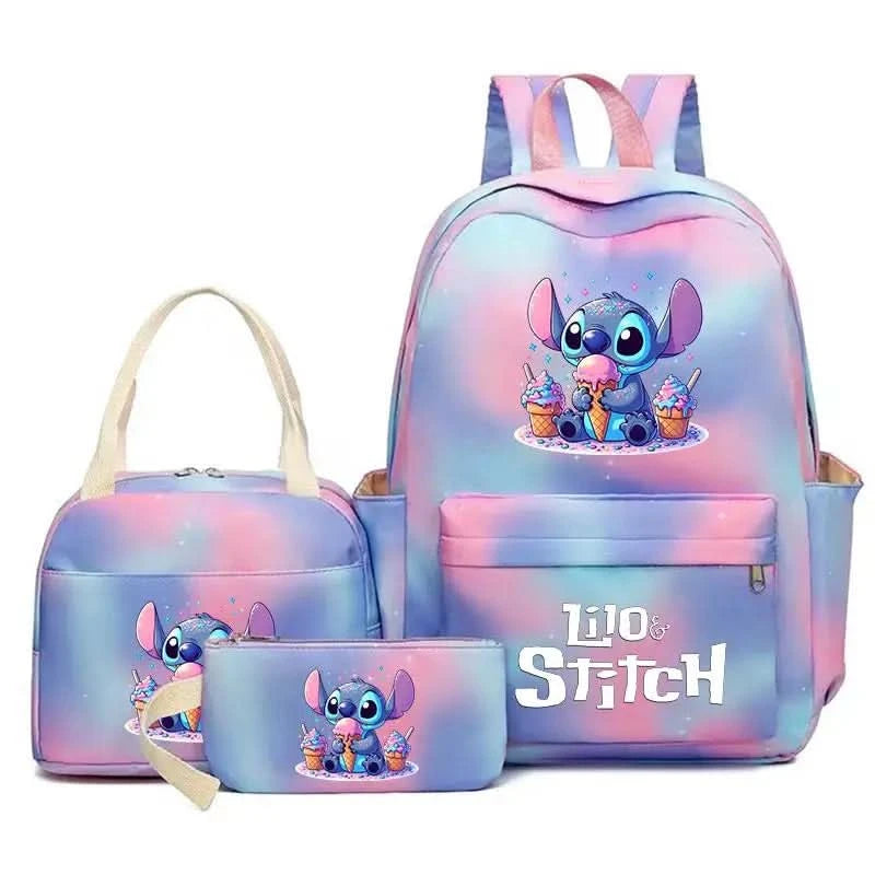 3Pcs Lilo Stitch Colorful Backpack Set With Tote and Pouch Large Capacity Lightweight And Breathable Outdoor Knapsack - M & M Global