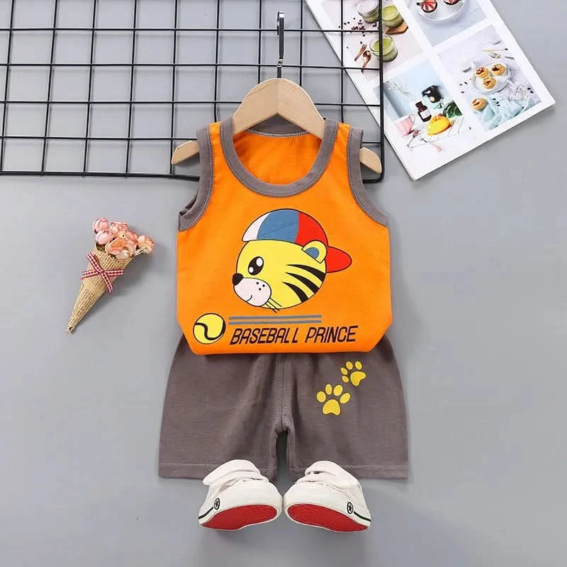 Summer Cute Cartoon 2PCS Kids Baby Boys Girls Cartoon Vest Top Shorts Pants Set Clothes Children Pajamas Girls Clothing Sets - M & M Global