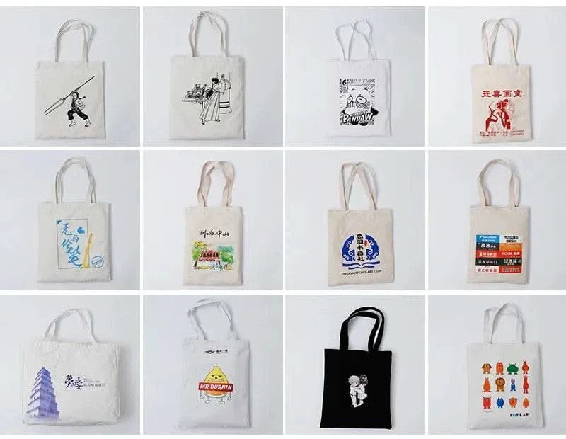5 Pieces Set Blank Canvas Shopping Bags Reusable Foldable Casual Daily Shoulder Tote Handbag For Personalized Logo & Name Custom - M & M Global