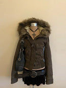 Street Y2K Casual Loose Warm Fur Collar Jacket and Coat Women Harajuku Fashion Trend Joker Fleece Padded Jacket Punk Retro Coat