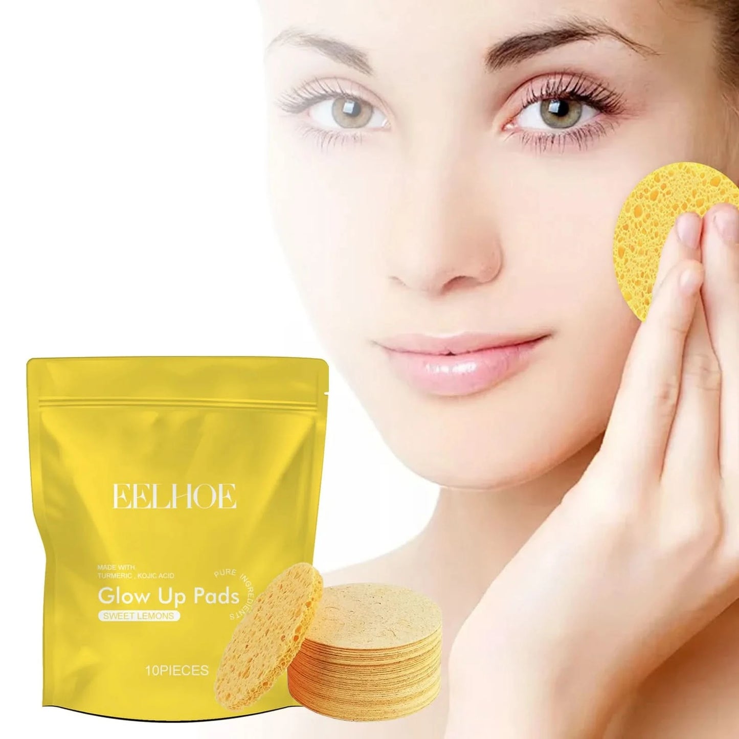 Turmeric Kojic Acid Cleansing Pads Exfoliating Pads Facial Sponges Removes Dirt Cleansing Exfoliating Daily Cleansing Skin Care - M & M Global