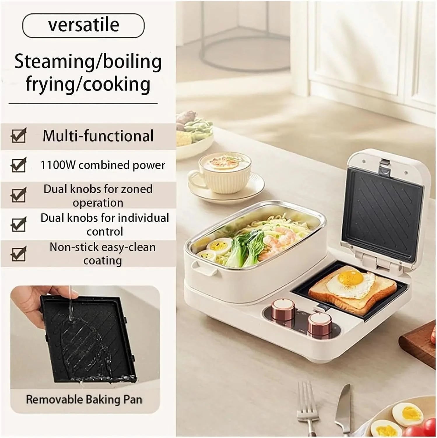 kitchen Gadgets 3 in 1 Breakfast Counter, Electric Mini Waffle Maker, Toast Maker, Breakfast Sandwich Maker, Home Breakfast Make - M & M Global