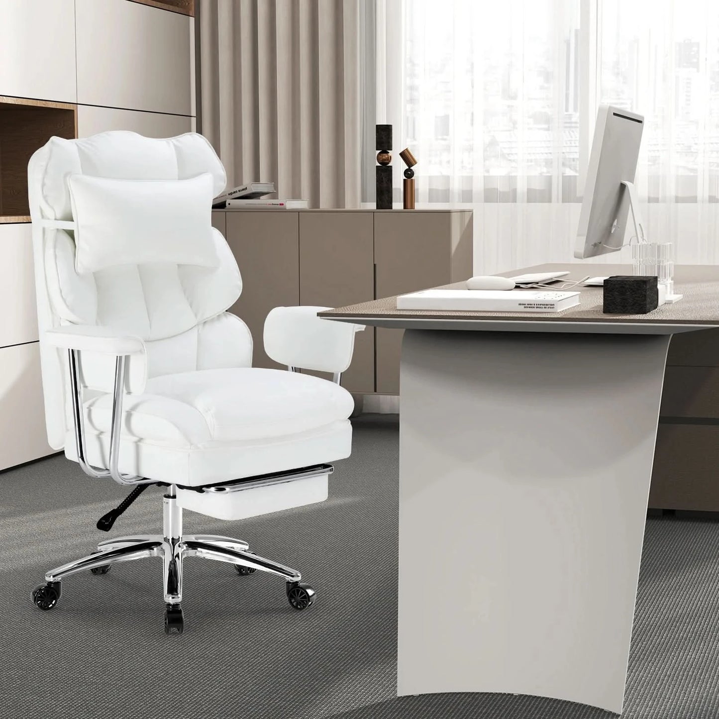 JHK PU Leather Ergonomic Office Computer Desk Chair High Back with Footrest Lumbar Support Height Adjustable For Home Office
