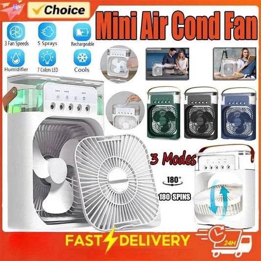 3 In 1 Fan AIr Conditioner Household Small Air Cooler LED Night Light Portable Humidifier Air Adjustment Fan Office Home Fan New - M & M Global