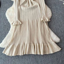 2024 Green Fashion Autumn Winter Knitted Long Dress French Style Letter Buttons Elegant Sweater Dress Lady Office Bodycon - M & M Global