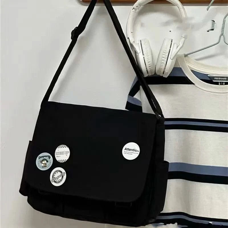 Collage Student School Bags Women&Men Unisex Crossbody Bags Multipockets Messenger Bag Simple Nylon Shoulder Bag - M & M Global