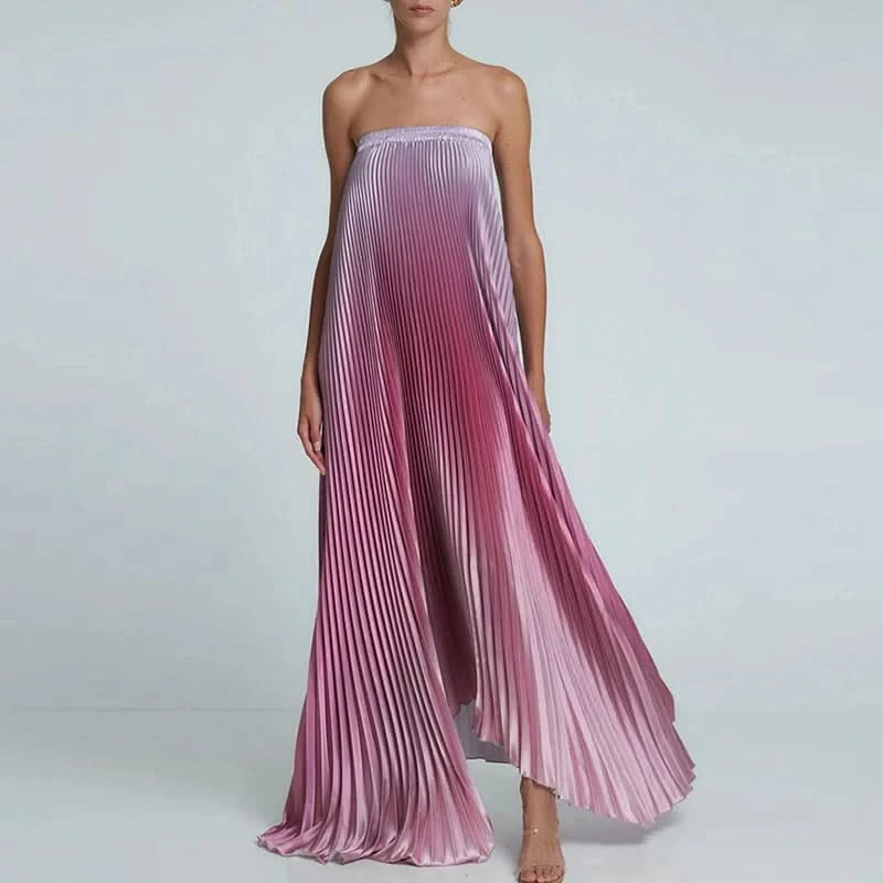 Elegant Sleeveless Off Shoulder Gradient Long Dress Women's Fashion Backless Folds Gala Gowns New Female Irregular Evening Dress - M & M Global