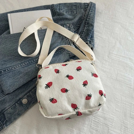 Corduroy Cartoon Shoulder Bag with Adjustable Strap Trendy Crossbody Bag Adorable Shoulder Bag Women Commute Bag - M & M Global