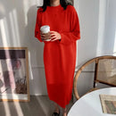 REALEFT Autumn Winter 2023 New O-Neck Casual Loose Knitted Dress Female Straight Long Sleeve Oversize Sweater Womens Long Dress - M & M Global