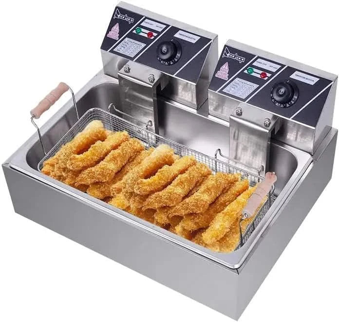5000W Commercial Deep Fryer with Basket and Lid, 23.3QT/22L Electric Fryer, Countertop Oil Fryer for French Fries, Onion Rings, - M & M Global