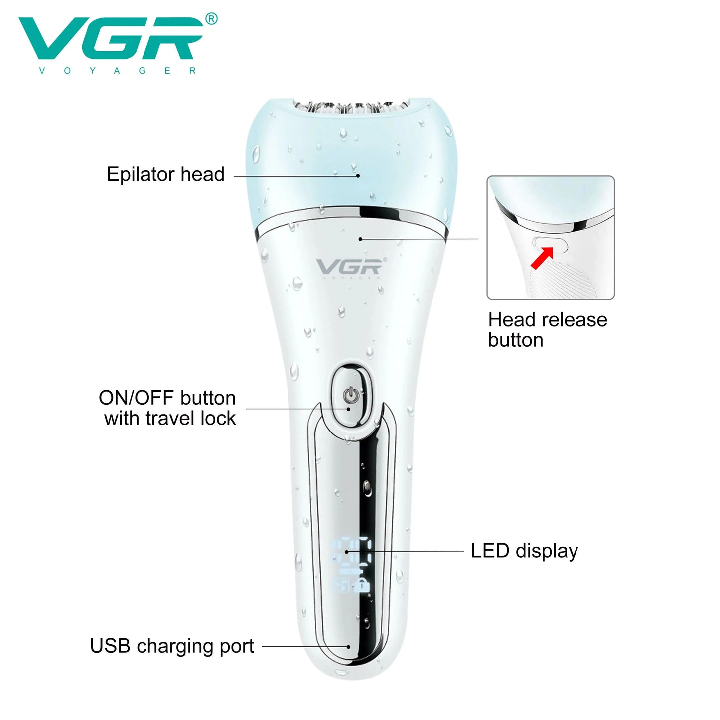 VGR Hair Trimmer Professional Hair Removal Tool Electric Epilator Lady Shaver Waterproof Hair Remover Epilator for Women V-733 - M & M Global