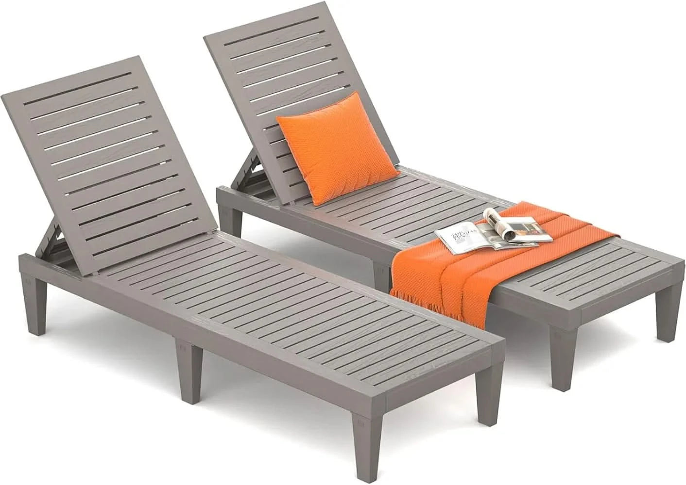Outdoor Chaise Lounge Chair Set of 2 for Poolside Patio, Water-Resistant Tanning Chair Recliner with Adjustable Backrest,