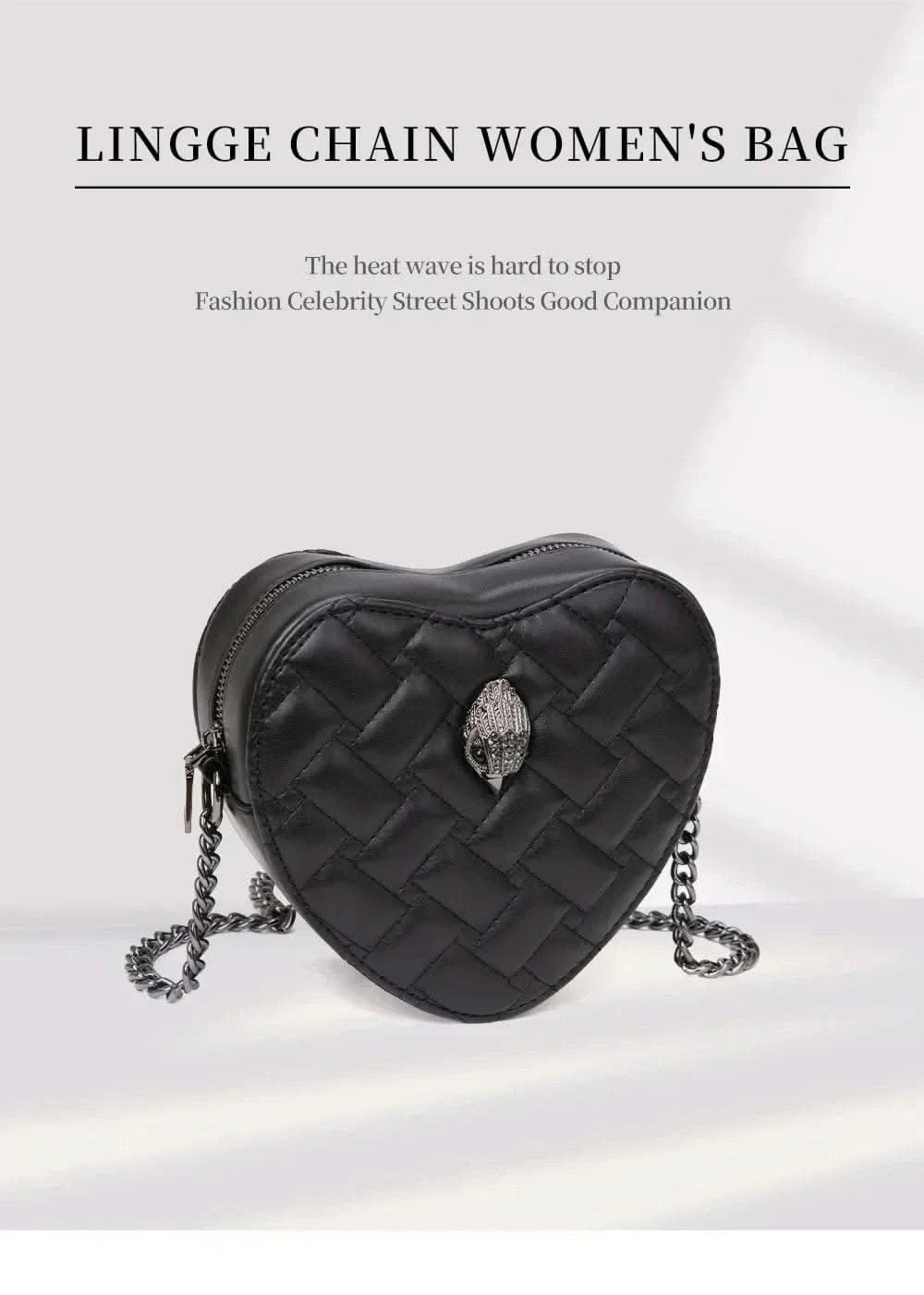 2024 Women's Heart-Shaped Herringbone Crossbody Bag with Eagle and Bird Head Shoulder Bag Chain Purse - M & M Global