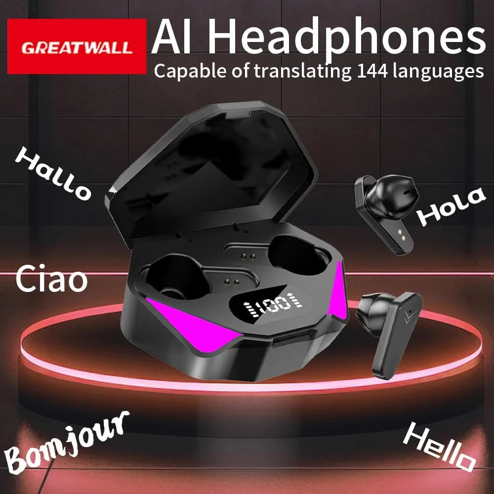 GreatWall Translation Earphones with Digital Battery Display, Built in Microphone for High Definition Call, Long Battery Life