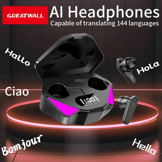 GreatWall Translation Earphones with Digital Battery Display, Built in Microphone for High Definition Call, Long Battery Life