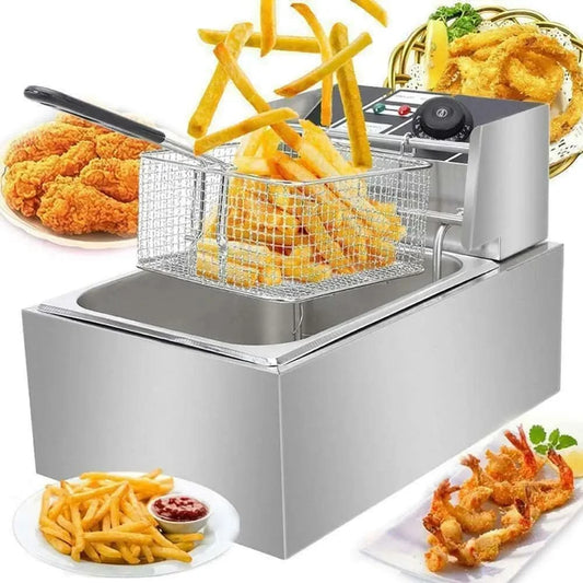 Heavy Duty Deep Fryer, 6.3QT/6L Stainless Steel Large Single-Cylinder Electric Fryers with Removable Basket and Professional Hea - M & M Global