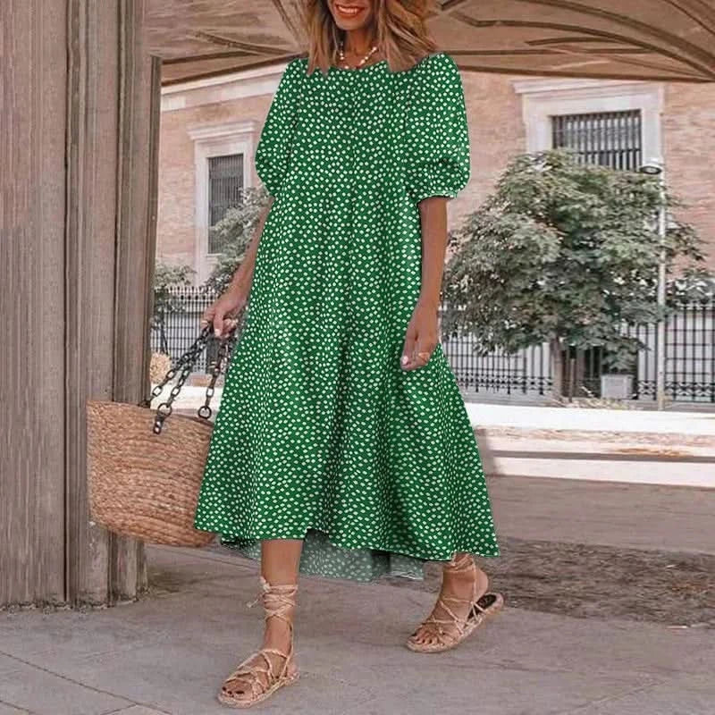 M XXXL Oversized Long Dress for Women 2024 Summer Short Sleeve Beach Bohemian Sundress Korean Fashion Loose Slim Female Clothing - M & M Global